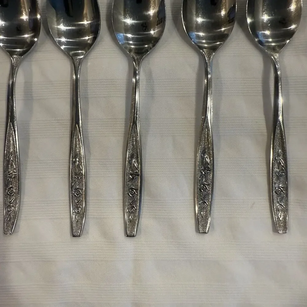 Ekco Eterna Rose Cotillion Stainless Flatware Knife Fork Spoon 13 Pc Vintage